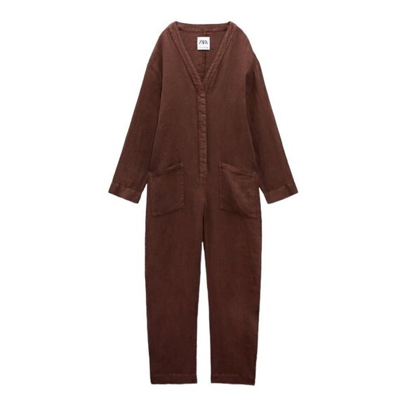 ZARA | Brown | FULL LENGTH LINEN JUMPSUIT - Picture 2 of 10